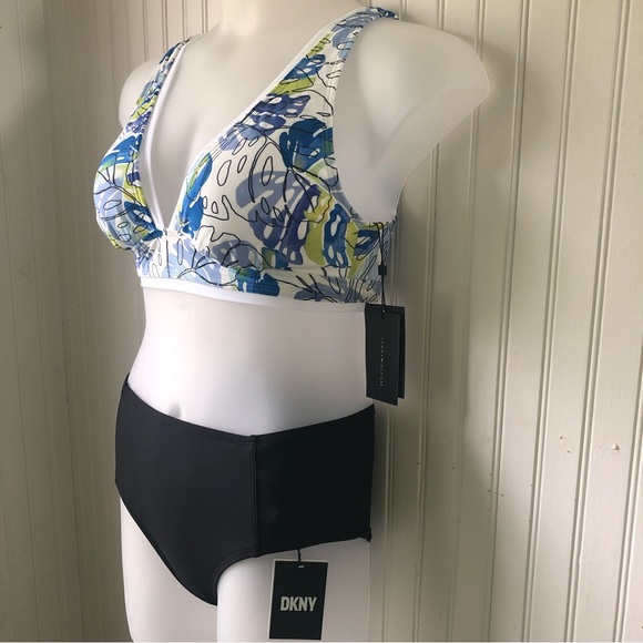 TOMMY HILFIGER DKNY Retail $136 Tropical V-Neck Swim Top High Waist Bottoms Med - Picture 3 of 7